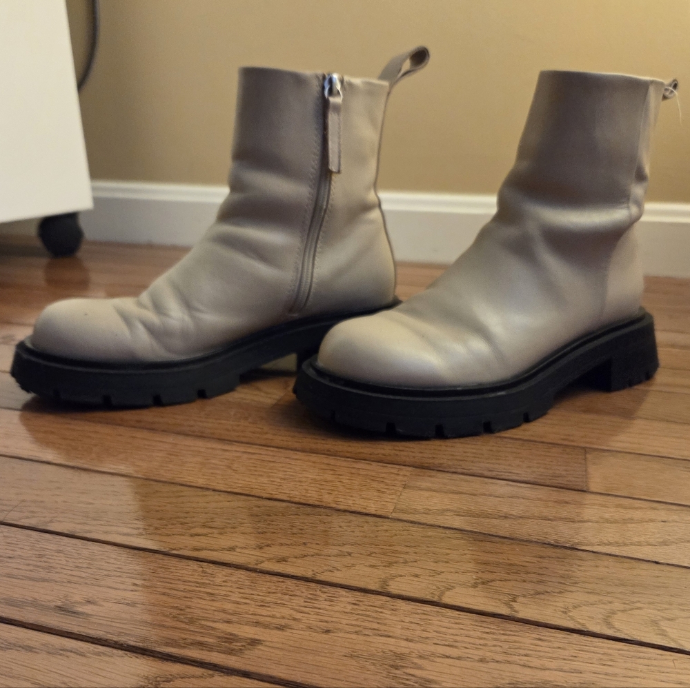 Zara Chunky Sole Beige Ankle Boots